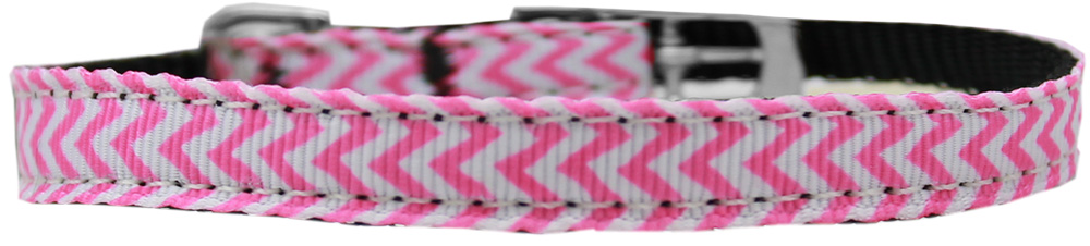 Chevrons Nylon Dog Collar with classic buckle 3/8" Pink Size 10